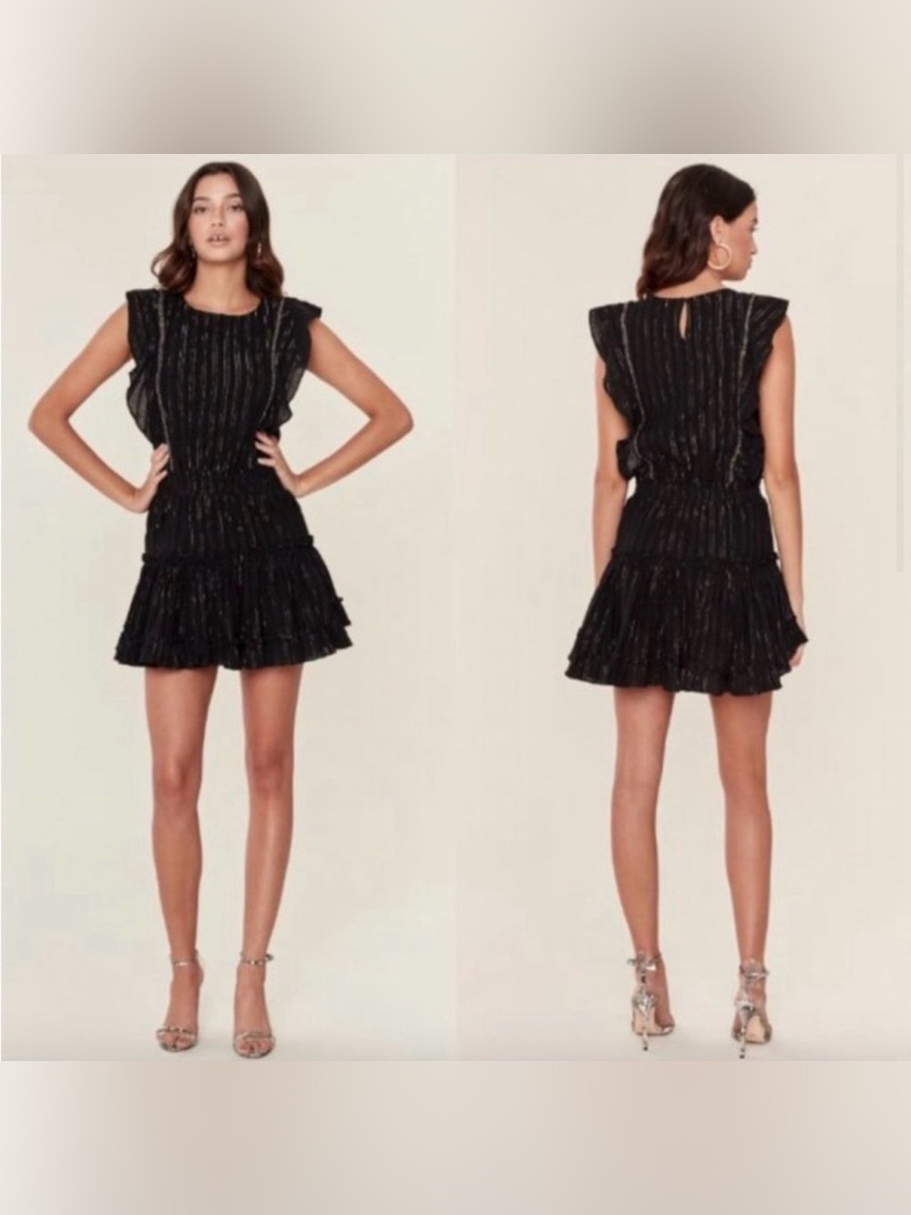 MISA Los Angeles Black Metallic Ruffle Mini Dress Size S